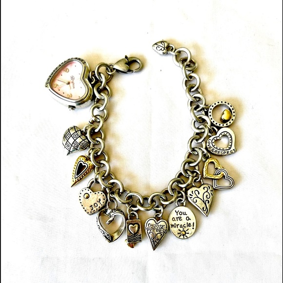 Brighton One Heart Breast Cancer Awareness Charm Bracelet Watch Silver Plated - Picture 3 of 8